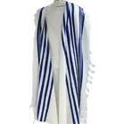 100% Wool Tallit Prayer Shawl in Blue and Silver Stripes Size 36" L X 72" W