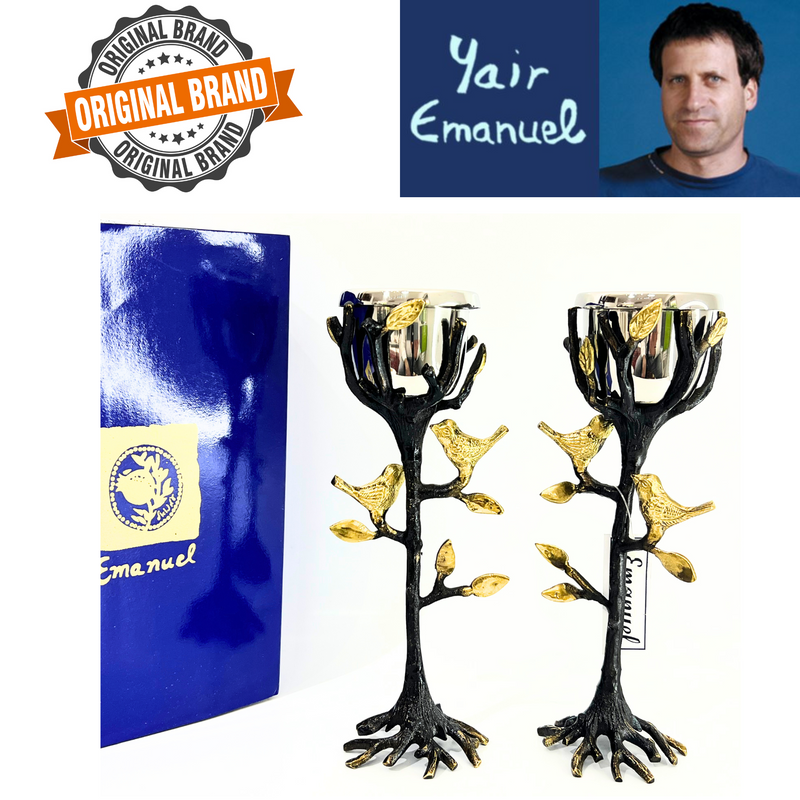 Amazing Yair Emanuel Tree of Life Candlestick Holders for Shabbat and Yom Tov | Unique Sculpted Design Gold Accent Birds