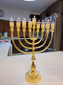 Amazing Hanukkih Brass Copper 14 Inch Height Massive Temple Hanukkiah Jerusalem Candle Holder Oil
