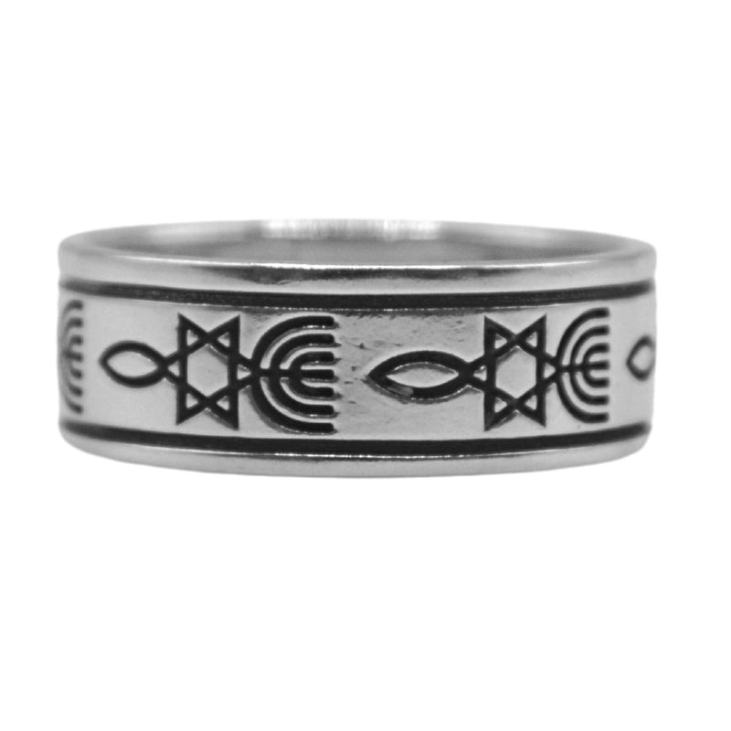 Silver 925 Ring Messianic Star Of David, Menorah, Fish Symbol Of Messianic