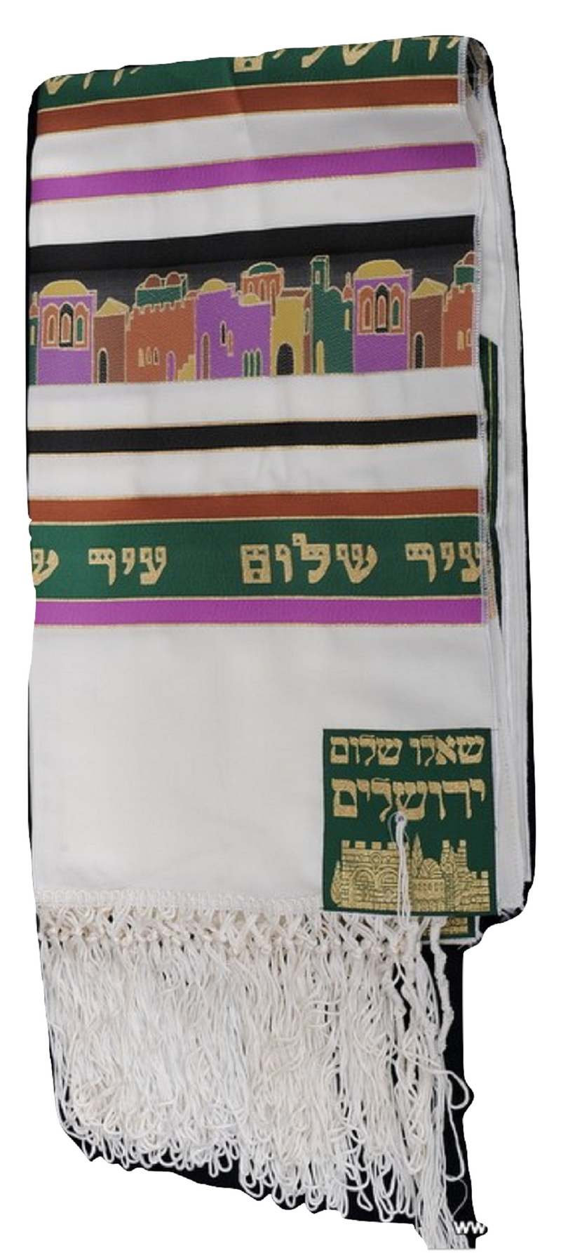 100% Wool Tallit Prayer Shawl Jerusalem Green Size 32" L X 71" W