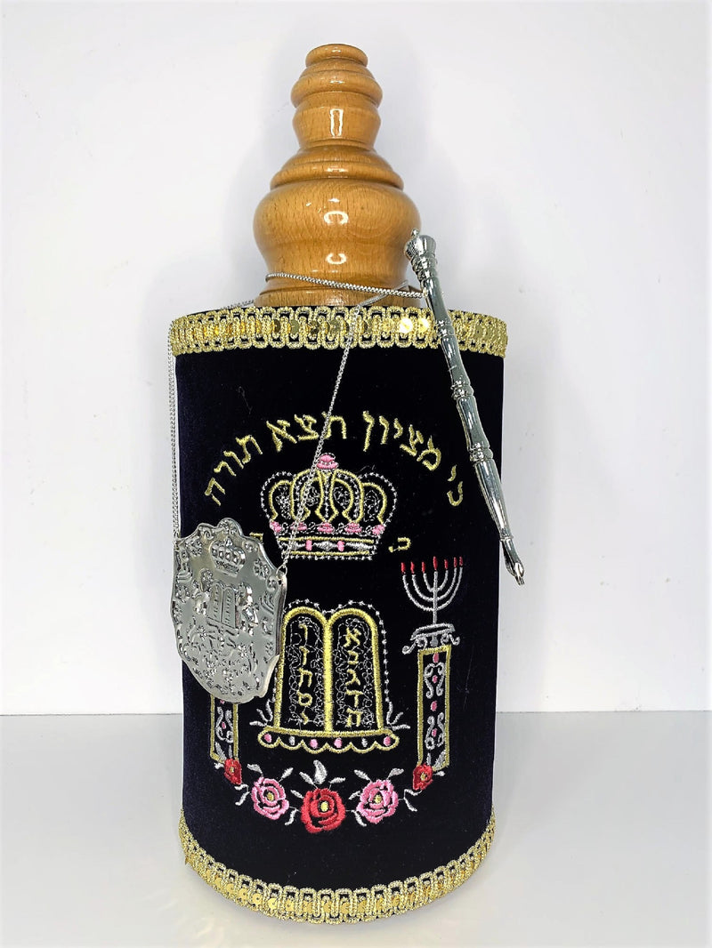 Hand Made Replica Sefardic Sefer Torah Scroll Hebrew Jewish Bible 45 CM + Pointer (YAD)