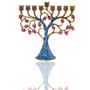 Cohen Tsemach Art & Gift Hand Painted Enamel Menorah Hanukkah Hanukkiah Pomegranate Blue & pink