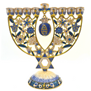 Cohen Tsemach Art&Gift Amazing Menorah Hanukkiah handmade,Blue pomegranate