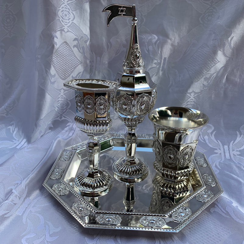 4 Piece Havdallah Set +Tray | Silver Plate| Shabbat Gift | Judaica | Havdalah