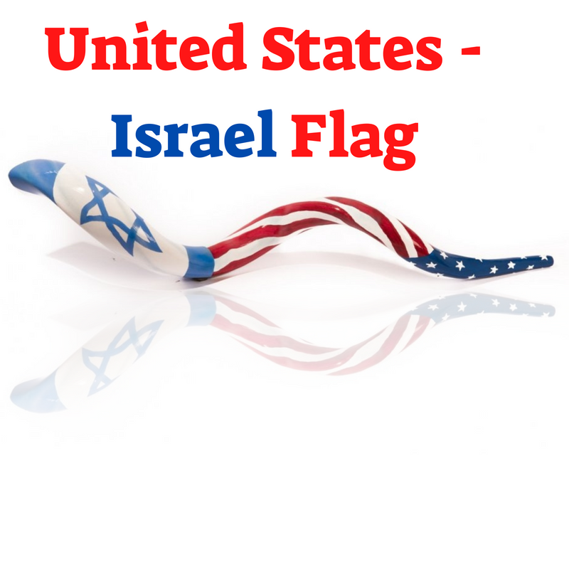 Hand Painted Yemenite kudu Shofar with United States - Israel Flag