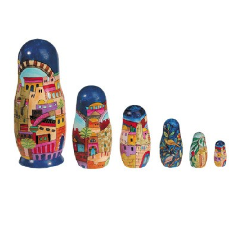 Yair Emanuel Babushka Wood Matrioshkas with Jerusalem Depictions