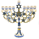 Cohen Tsemach Art & Gift Hand Painted Enamel Menorah Star of David Blue Hanukkiah hanukkah
