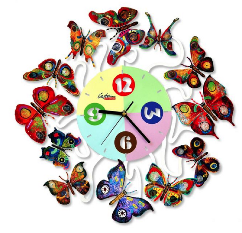 Spring Time Clock butterflies David Gerstein Wall Clocks Laser Sublimation Print