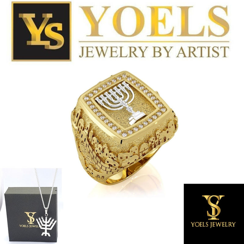 925 Silver and 9k Gold Eilat Stone Jerusalem Necklace,Eilat Stone Pendant