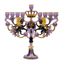 CohenTsemach Art&Gift purple Hanukkah Menorah Enamel Lions Star Of David Israel
