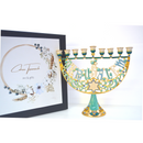 Cohen Tsemach Art & Gift Enamel Menorah Star of David & Jerusalem Hand Painted Hanukkiah Turquoise