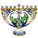 Cohen Tsemach Art&Gift Hanukkiah Blue Enamel Jerusalem pomegranate Menorah amazing menorah, combined with the old city of Jerusalem.