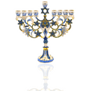 Cohen Tsemach Art & Gift Hand Painted Enamel Menorah Star of David Blue Hanukkiah hanukkah