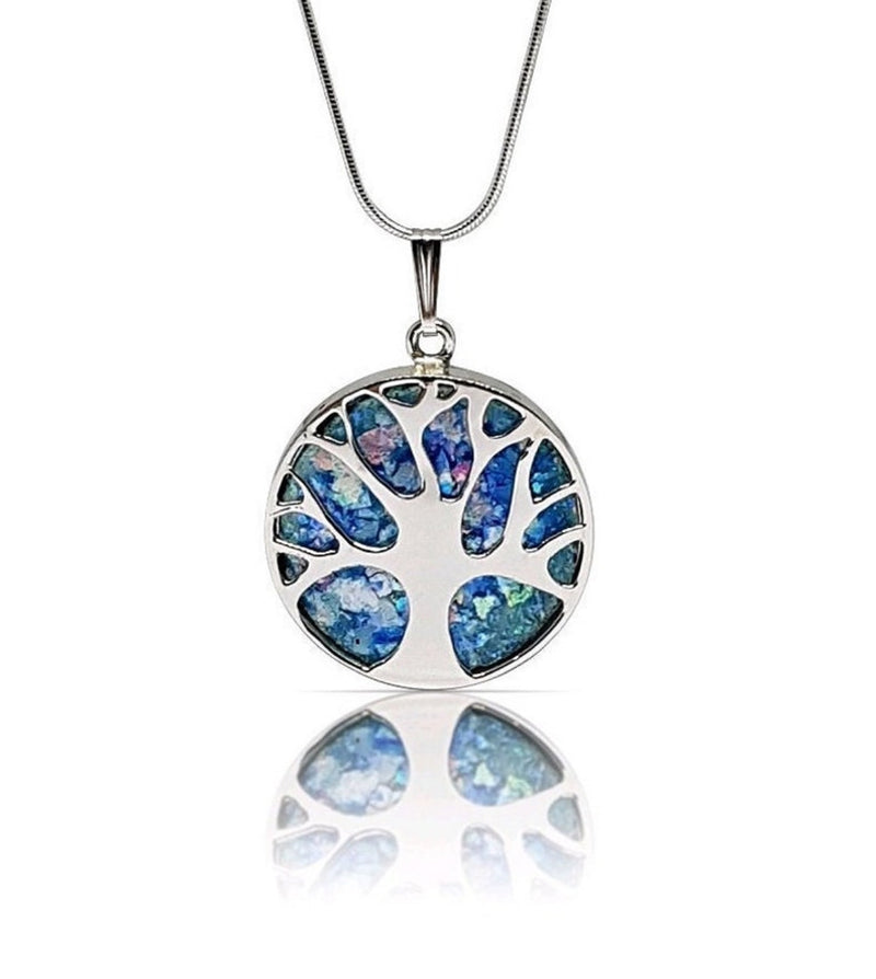 Hand Made 925 Silver Tree of Life Roman Glass Pendant Necklace, Silver Tree of Life Necklace ,Tree of Life Pendant