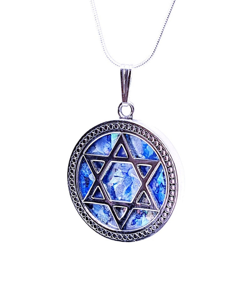 925 Sterling Silver Judaica, Ancient Roman Glass Star of David Pendant , Magen David Israel Jewelry