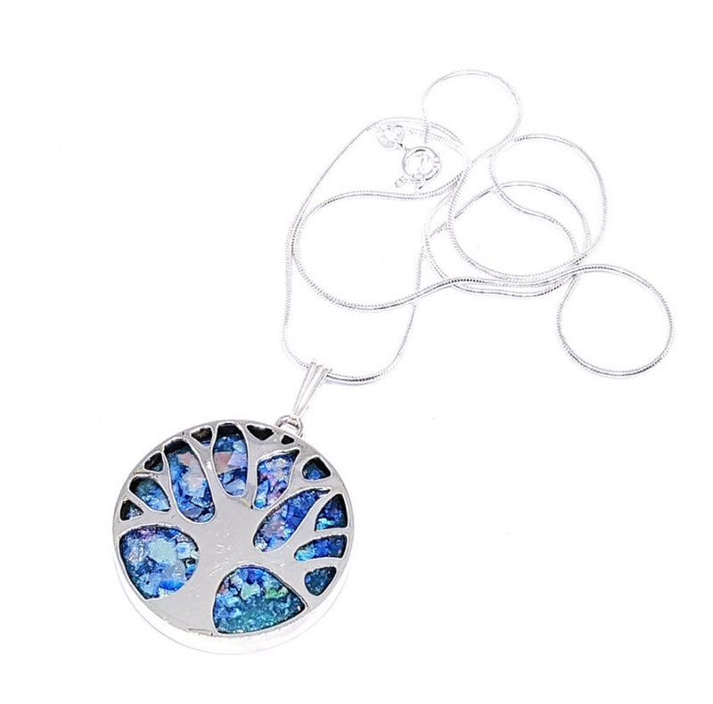 Hand Made 925 Silver Tree of Life Roman Glass Pendant Necklace, Silver Tree of Life Necklace ,Tree of Life Pendant