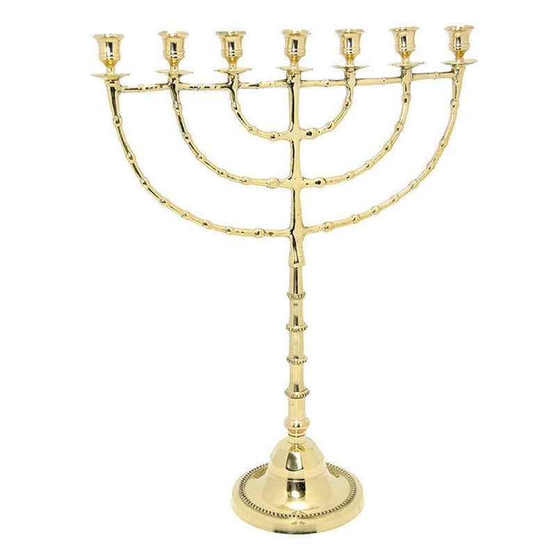 Brass Copper Jumbo Size Authentic XXL 22 Inch / 55 cm Seven Branches Israel Menorah Art Vintage Candle Holder
