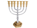 Massive Menorah 18 Inch Height Copper With Silver & 18K Gold Plating Seven Branch Oil / Candle Holder Israel Holy Land Temple
