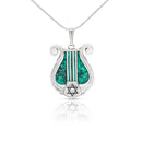 Eilat Stone 925 Sterling Silver Harp Pendant ,Eilat Stone Star Of David Pendant ,King David Harp Pendant ,Harp Necklace,Lyre Pendant