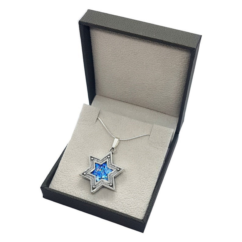 925 Silver Star of David Roman Glass Pendant Necklace, Star of David Pendant ,Unisex Star of David