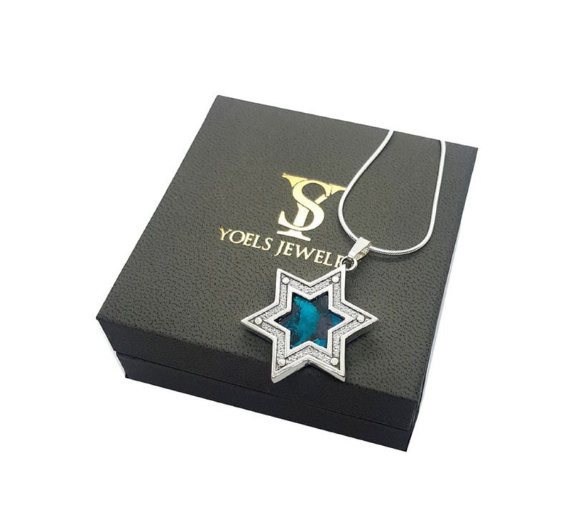 Amaizing 925 Sterling Silver Eilat Stone Pendant, Star of David Pendant israel