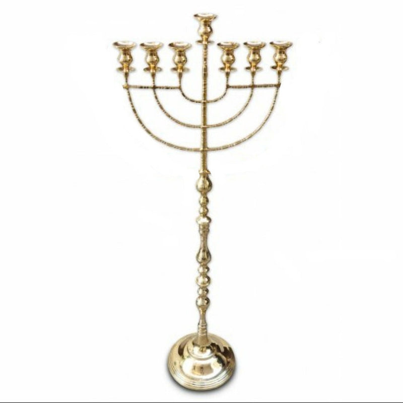 Brass Copper Seven Branch EXTRA HIGH MENORAH 52 Inch / 1.35 Meters Height For Carry Oil Glasses / Candles Judaica Gift