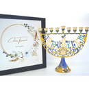 Cohen Tsemach Art & Gift Enamel Menorah Star of David & Jerusalem Hand Painted Hanukkiah Blue