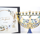 Cohen Tsemach Art & Gift Enamel Menorah Star of David & Jerusalem Hand Painted Hanukkiah Blue