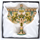 Cohen Tsemach Art&Gift Turquoise Hanukkah Menorah Enamel Lions Star Of David Hanukkiah