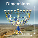 Cohen Tsemach Art & Gift Enamel Menorah Star of David & Jerusalem Hand Painted Hanukkiah Blue