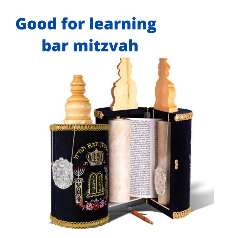 Hand Made Replica Sefardic Sefer Torah Scroll Hebrew Jewish Bible 45 CM + Pointer (YAD)